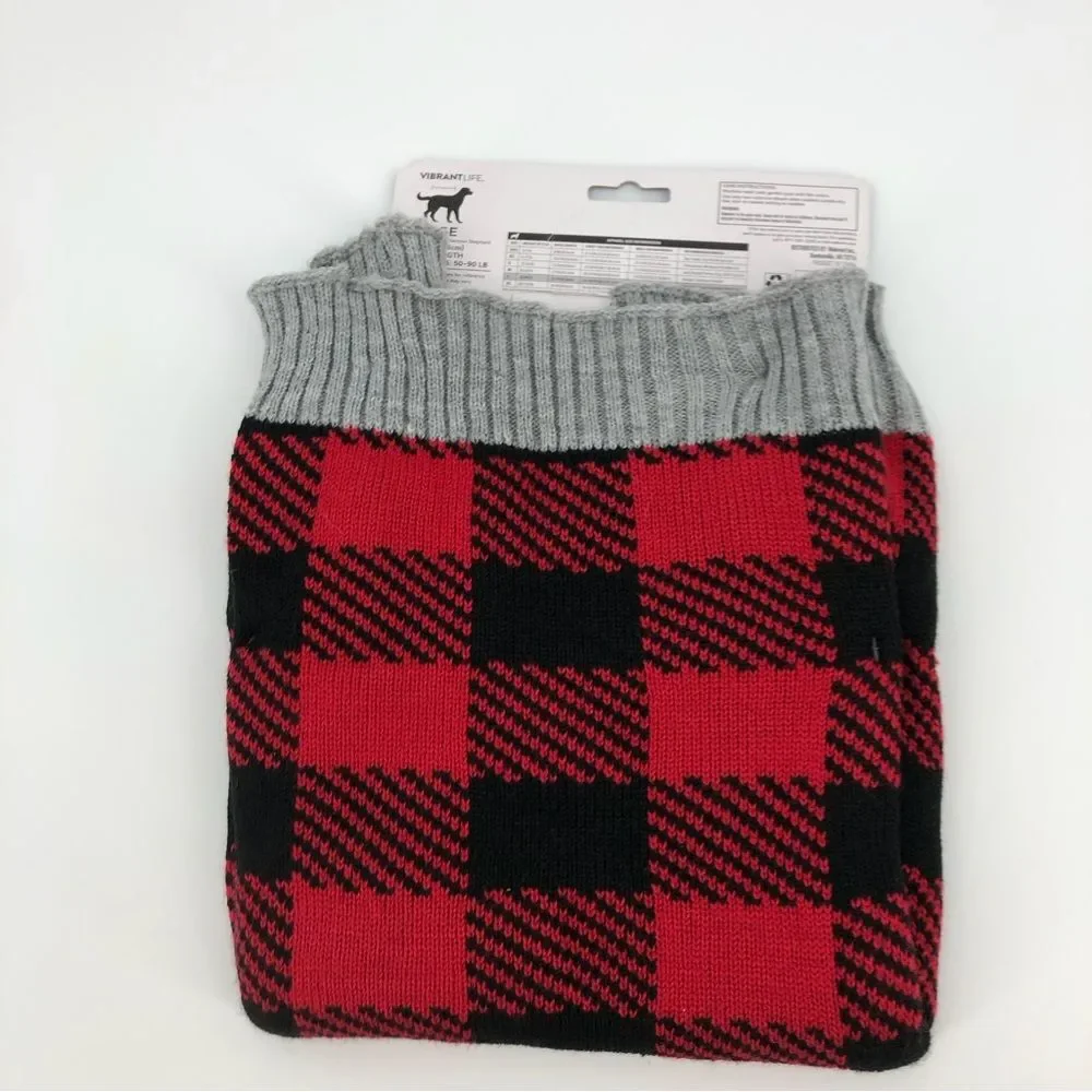 NEW VibrantLife Pet Sweater Size Large Red Plaid German Shepherd Labrador‎ Boxer